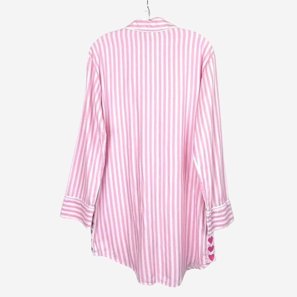 Victorias Secret Pink & White Striped Button-Up Long Sleeve Nightshirt Size S - Picture 2 of 13